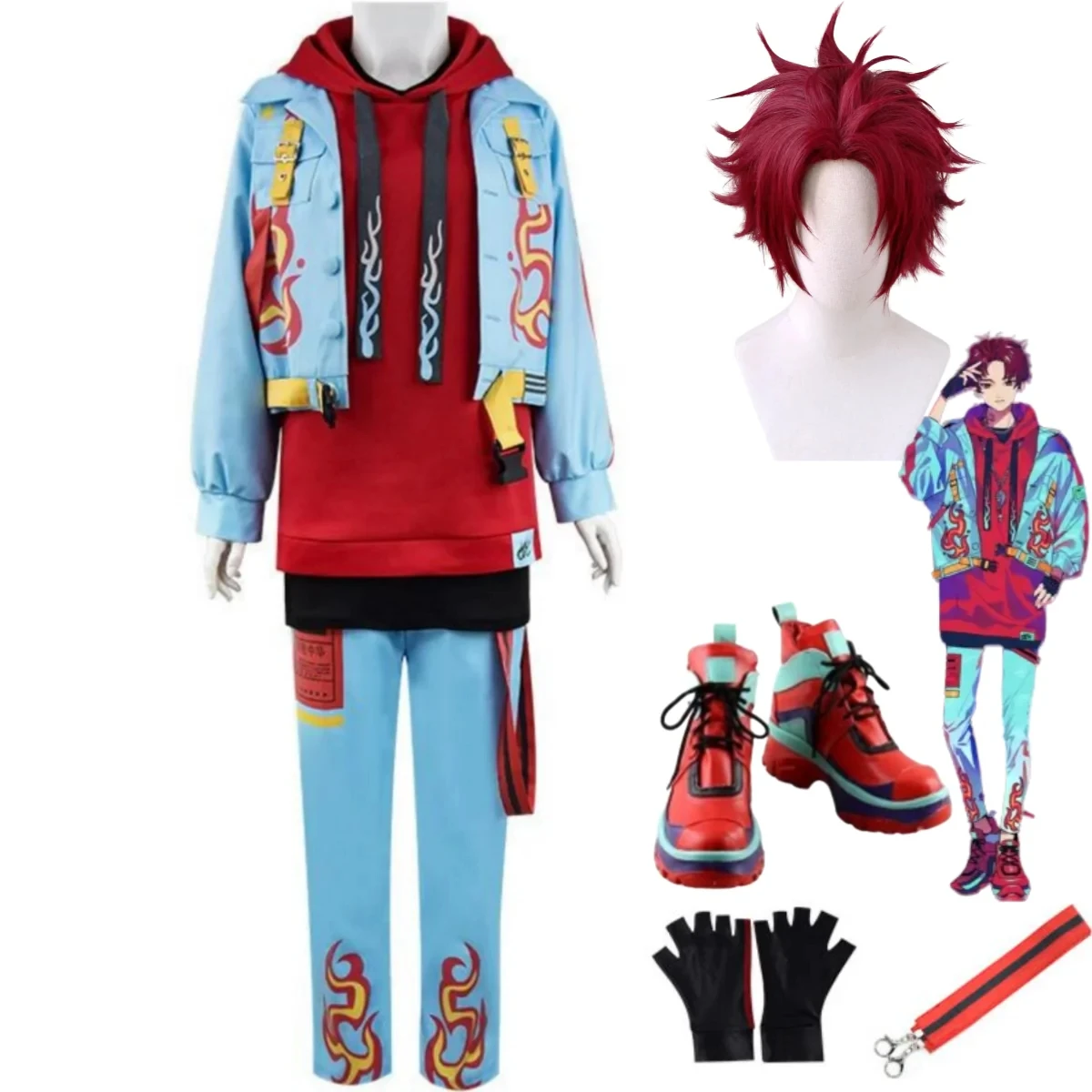 Anime Game Paradox Live Sugasano Allen Cosplay Costume MC SUZAKU Wig Hip Hop Uniform Sportswear Shoes Man Carnival Suit