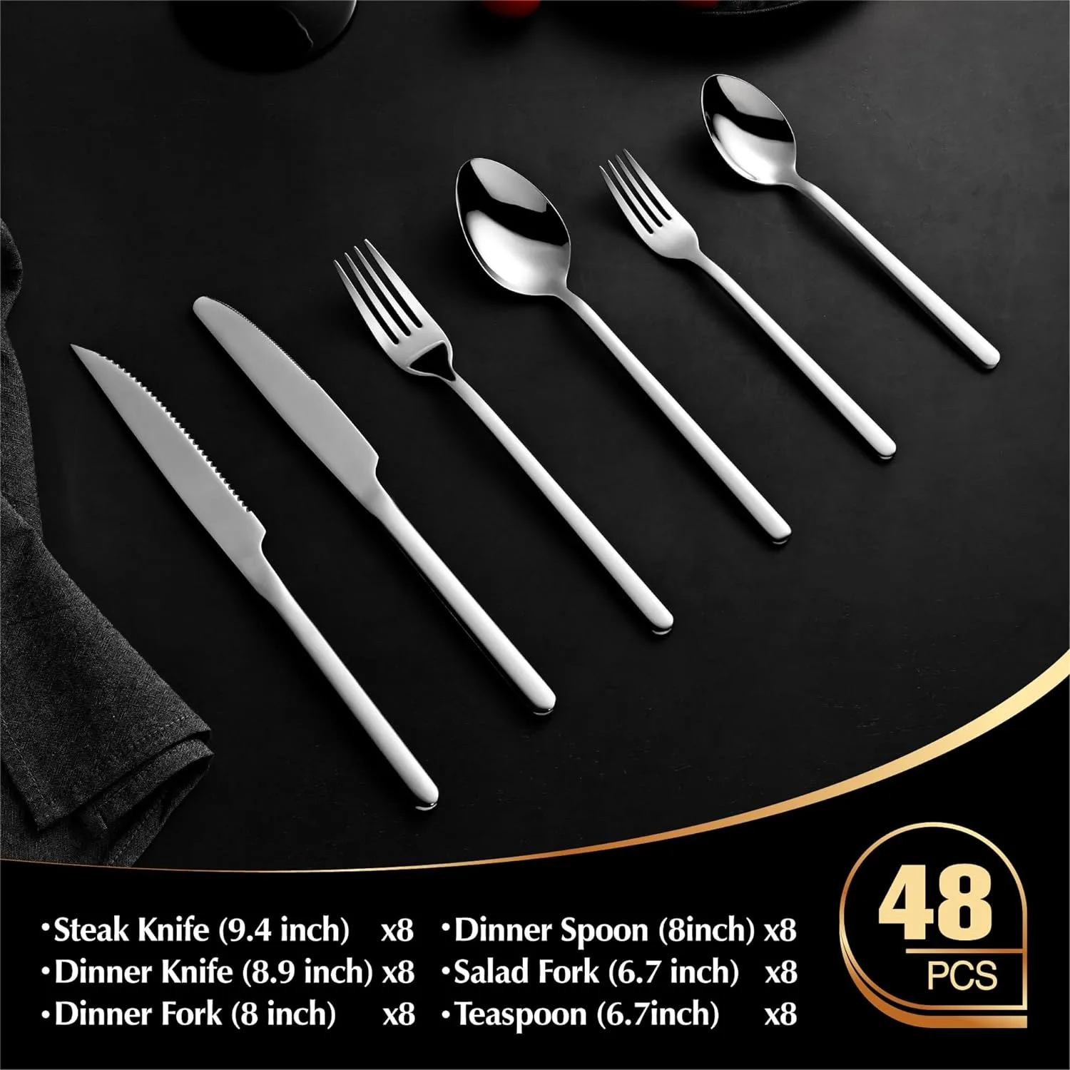 KINGSTONE 48-Piece Silverware Set with Steak Knives Flatware Set for 8 Stainless Steel Tableware Cutlery Set for Home Restaurant