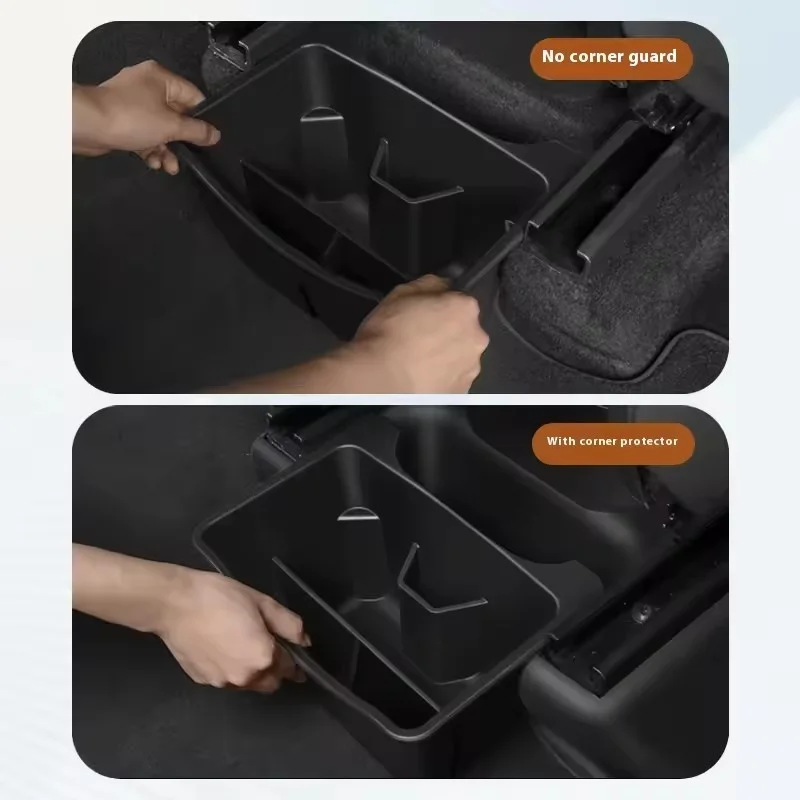 Center Console Armrest Storage Box For Tesla Model Y 2021-2024 Under Rear Air Outlet Tray Single-Sided Flocking ABS Seat Case