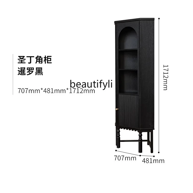 French retro solid wood living room corner cabinet, American triangular side cabinet, storage rack