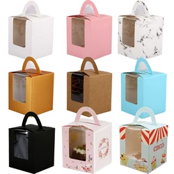 20pcs Kraft Paper Mini Cupcake Biscuit Box 1 Cup Muffin Cake Boxes And Packaging Mousse New Year Christmas Favor Party Gift Bag