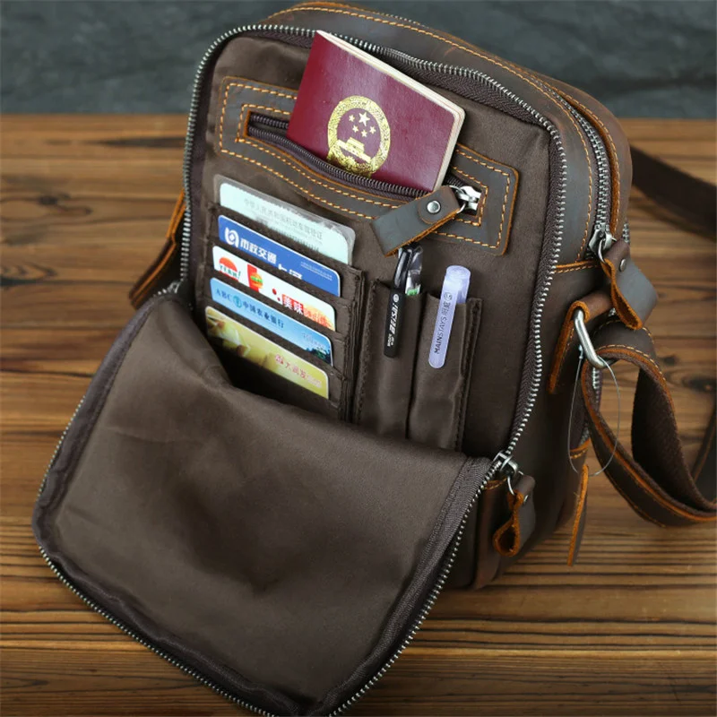 Bolso de hombro de cuero genuino para hombre, bandolera informal para exteriores