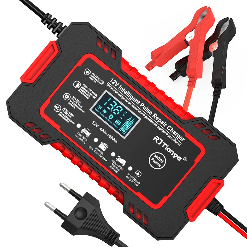 12V 6A Intelligent Pulse Repair Charger Full Automatic Car Battery Charger Wet Dry Lead Acid Digital LCD Display Batteries