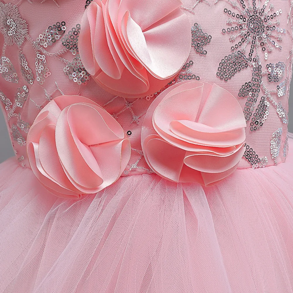 Flower Girl Princess Sleeveless 3D Tulle Tutu Skirt Party Dress