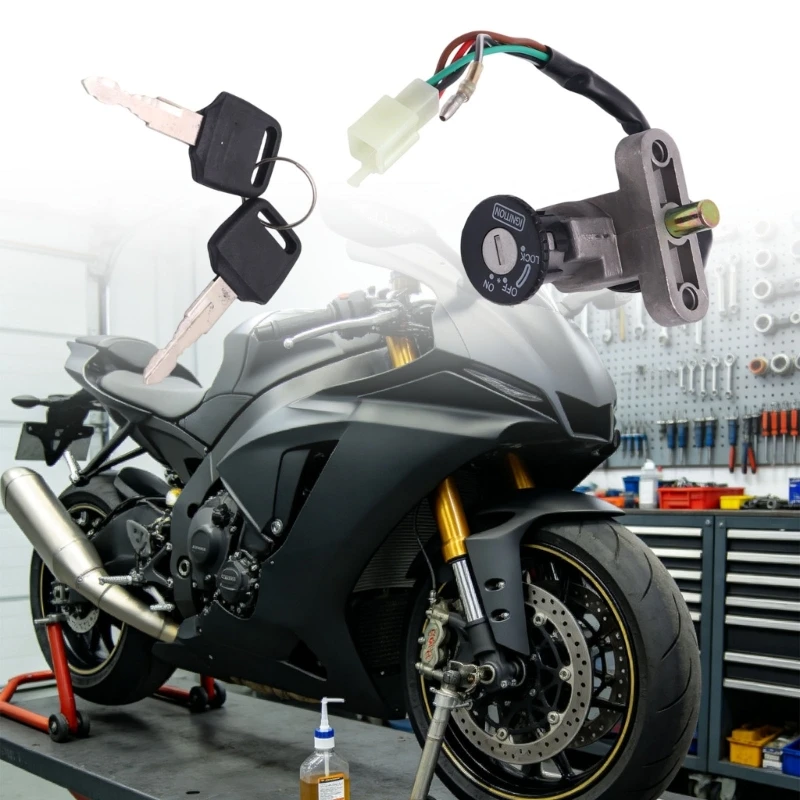 Keyed Motorcycle Electrical Control Lock for Jianshe 55, On/Off Assembly with Attached Wiring Two-Hole Flange, and 2 X37F