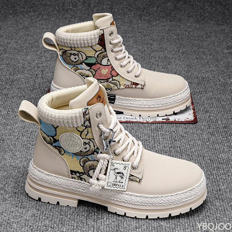 秋冬の新しいファッショナブルな万能メンズブーツ、カジュアルで快適な暖かいハイカットブーツ、メンズミニマリスト暖かい綿靴