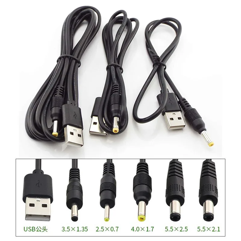 1Pcs USB A Male plug to DC 2.5 3.5 1.35 4.0 1.7 5.5 2.1 5.5 2.5mm Power supply Plug Jack type A extension cable connector cords