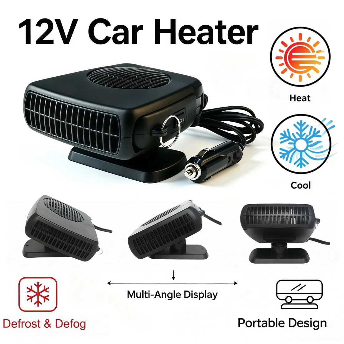 12V 200W 360° Rotation Car  High Power Snow Removal Defrost Electric Heater Heater Glass Defrost Defog Heater Heating & Fans