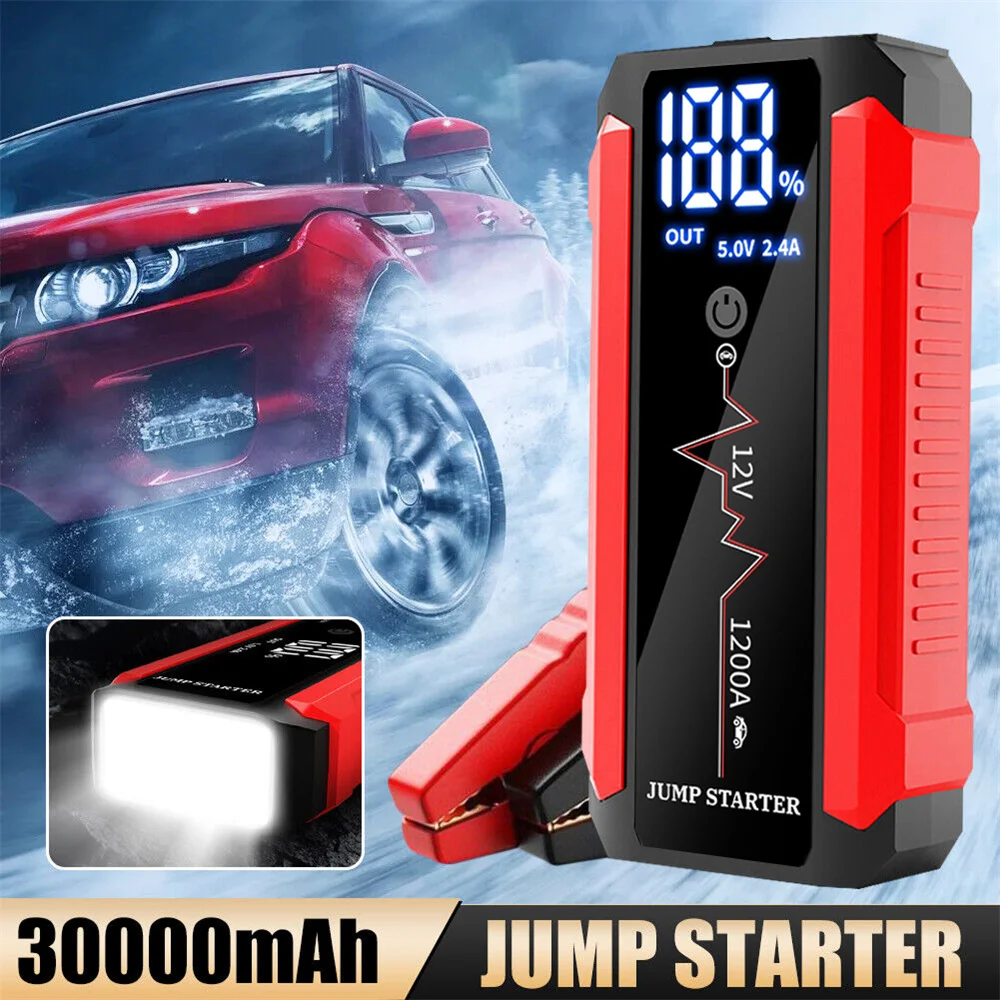 ISFRIDAY 30000mAh Car Battery Jump Starter 1200A Power Bank Portable USB Fast Charger with LED Lamp 12V Emergency Booster