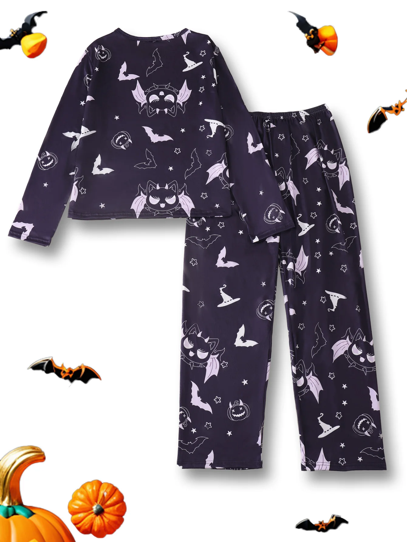 2pcs Women\'s pajama Set Halloween full print crewneck long sleeve T-shirt and pants Women\'s pajama set