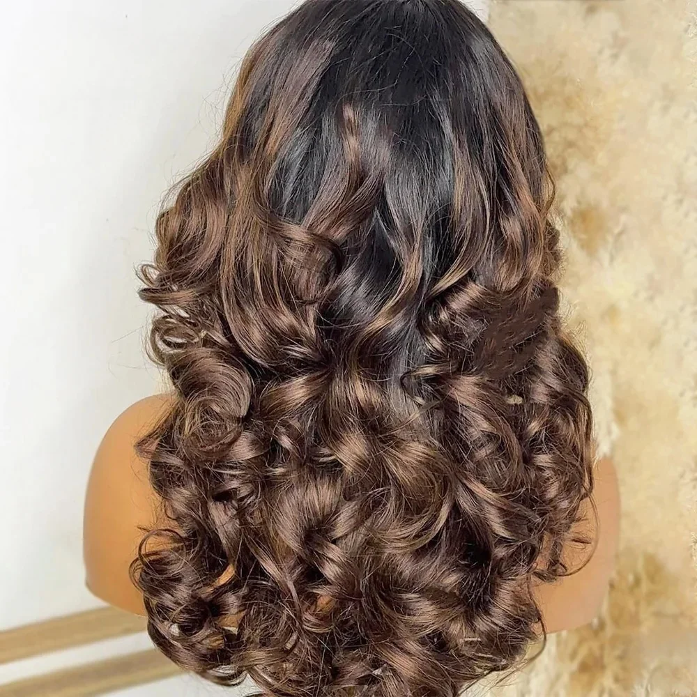 طويل أومبير براون غلويليس جزء مجاني طبيعي 200 الكثافة مستقيم الدانتيل 5x5 الحرير قاعدة باروكة من شعر طبيعي للنساء BabyHair preplucked #3