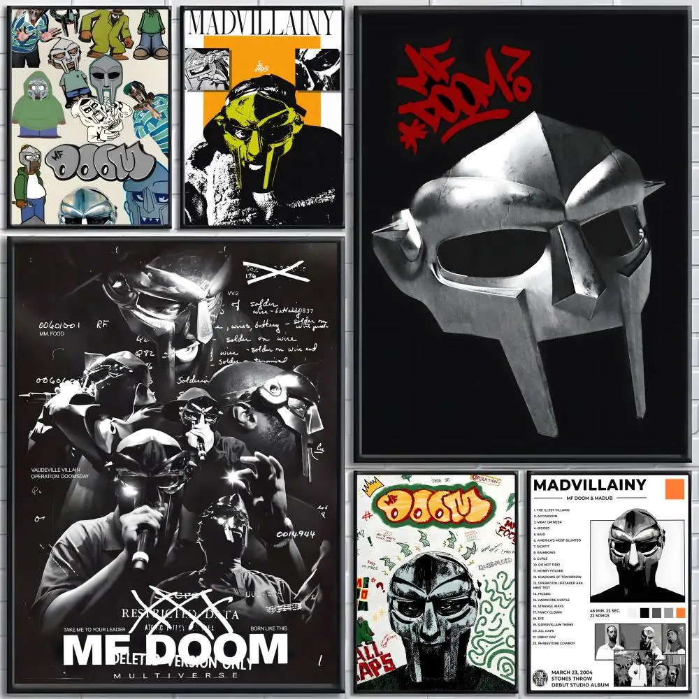 Rapper MF DOOM Poster Selbstklebendes Kunstposter Dekoration Wandkunst Weißes Kraftpapier Heimdekoration