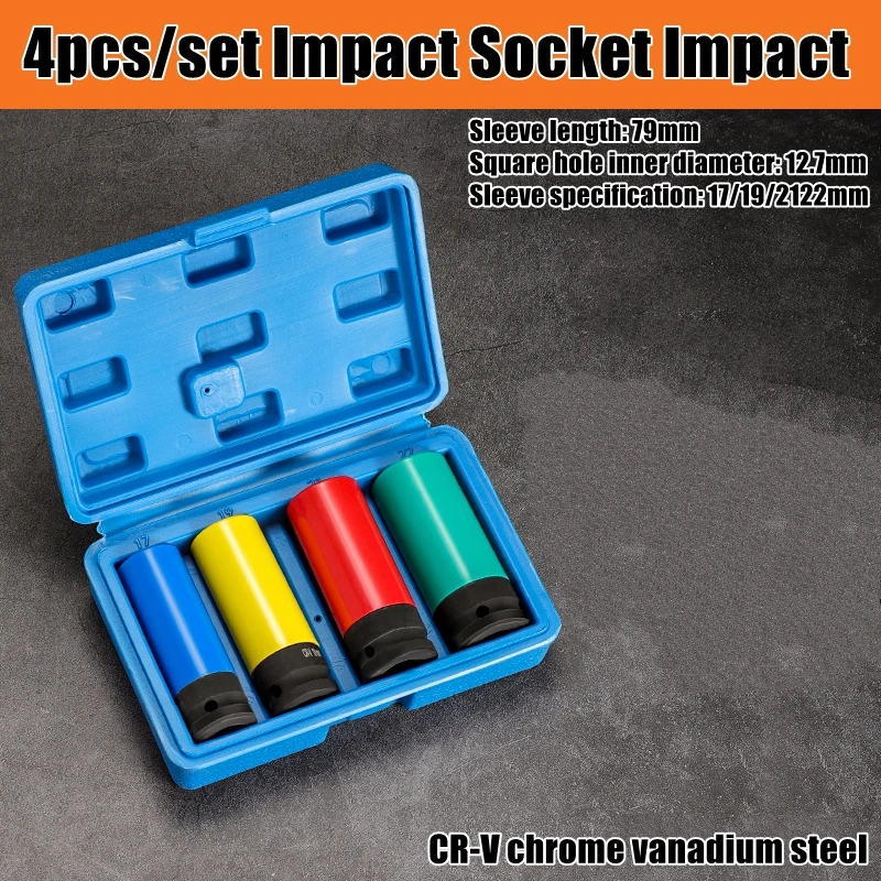 1/2" Drive Lug Nut Socket Set Drive Wheel Socket Auto Repair Protector Impact Sleeve Set 15mm, 17mm, 19mm, 21mm en 22mm