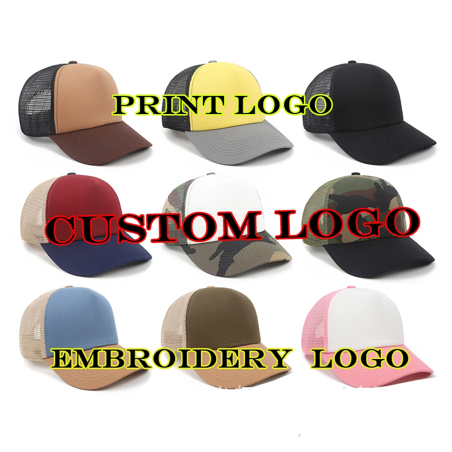 

Custom LOGO men Patchwork sports hat Embroidery logo caps Trucker hat adjustable hats DIY print gorros cap