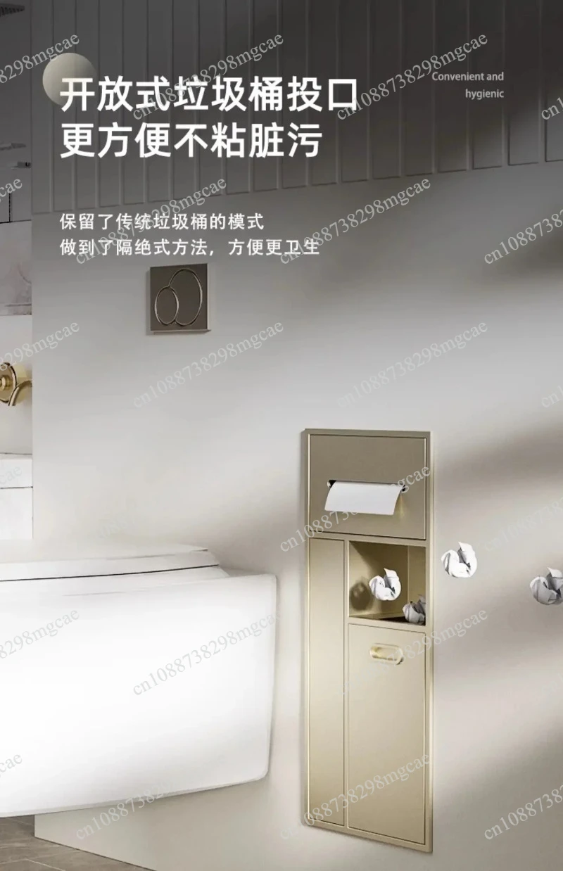 Integrated Stainless Steel Niche Cabinet for Bathroom, Metal Recessed Trash Can and Toilet Paper Holder, Finished Wall Unit