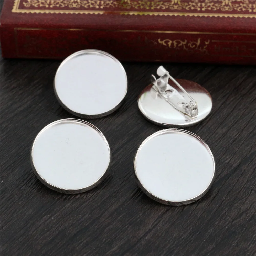 10pcs 20mm Inner Size Antique Bronze and Bright Silver Plated Brooch Style Cabochon Base Setting Charms Pendant