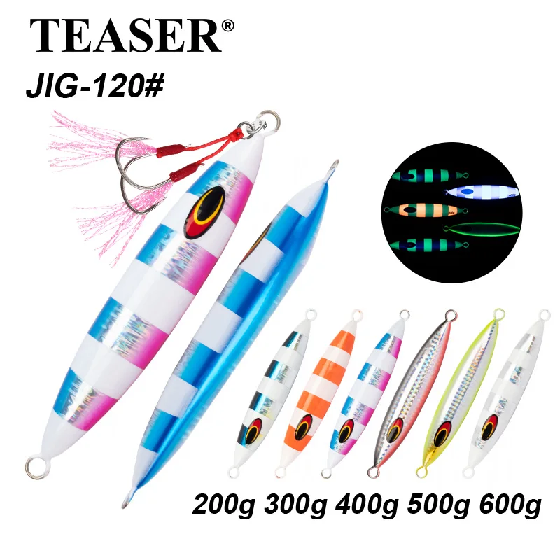 TEASER J120 200g- 600g isca de pesca de água salgada metal jig isca luminosa jigging artificial afundamento rápido pesca metal jigging isca