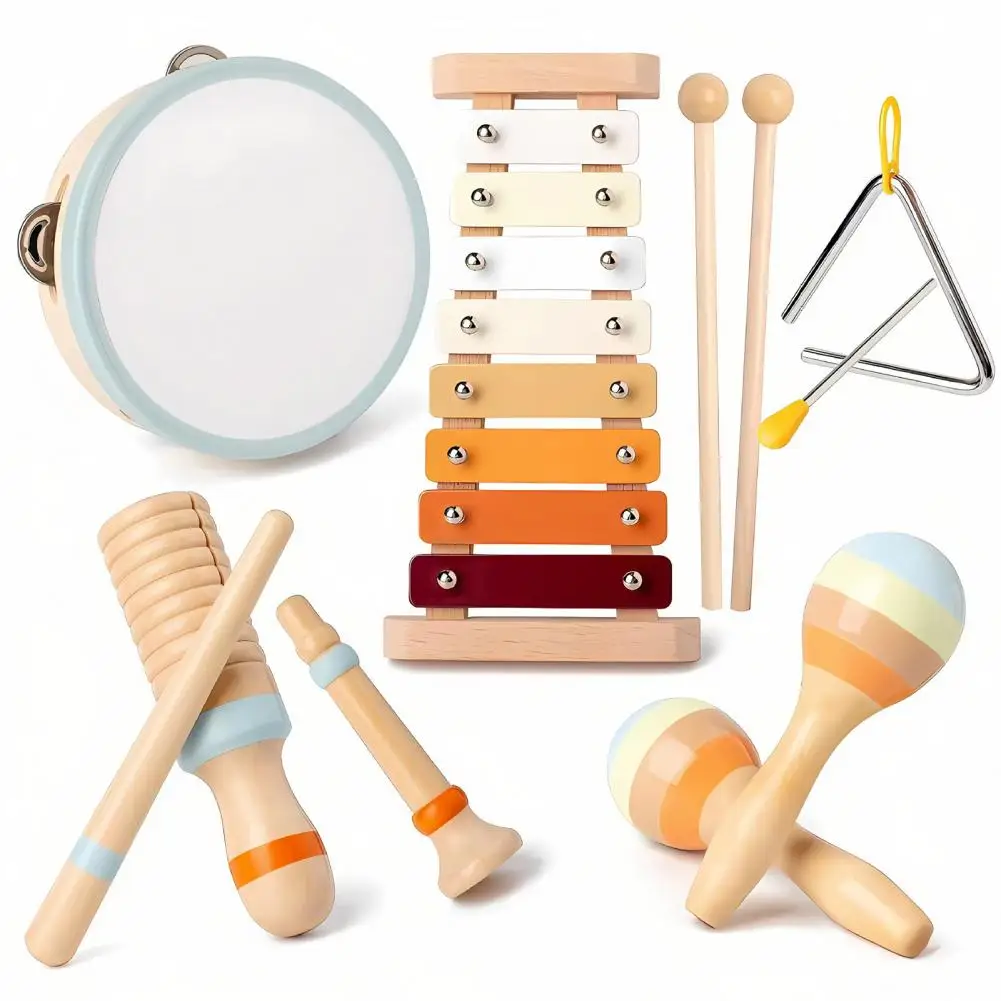 Expression Through Music Educational Wooden Percussion Instruments Set for Toddlers Trumpet Maracas for Kids