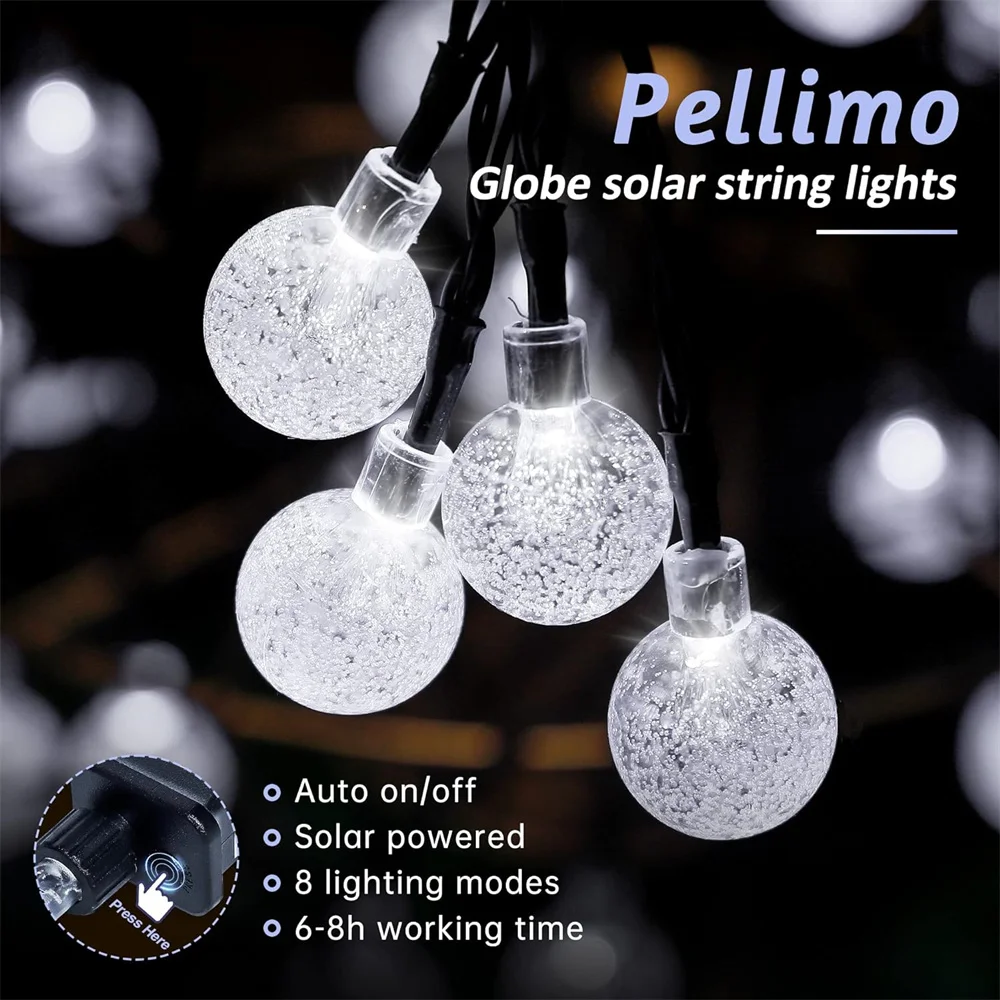 Luzes solares ao ar livre, Crystal Globe Lights com 8 modos de iluminação, Luzes solares impermeáveis do pátio para jardim 395