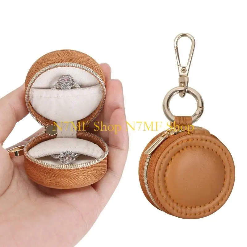 

N7MF Zippered Plush Jewelry Organizers Keychain Box Compact Design For Gym Travel Secure Ring Storage Gift Ideas
