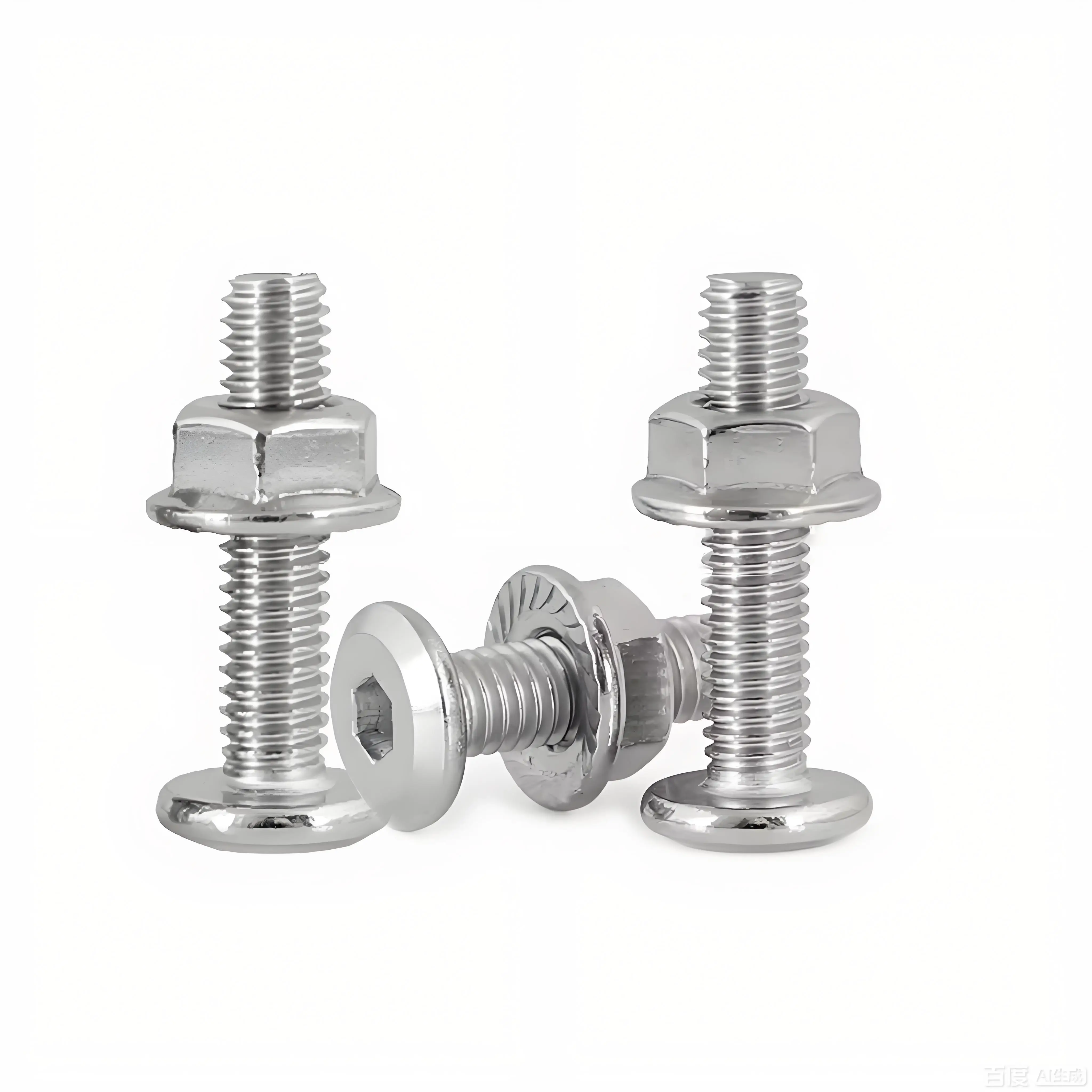 304 Stainless Steel Flat Head Inverted Edge Hexagonal Lock Screw Flange Nut Furniture Screw Bolt Combination Connector M3-M8 Set