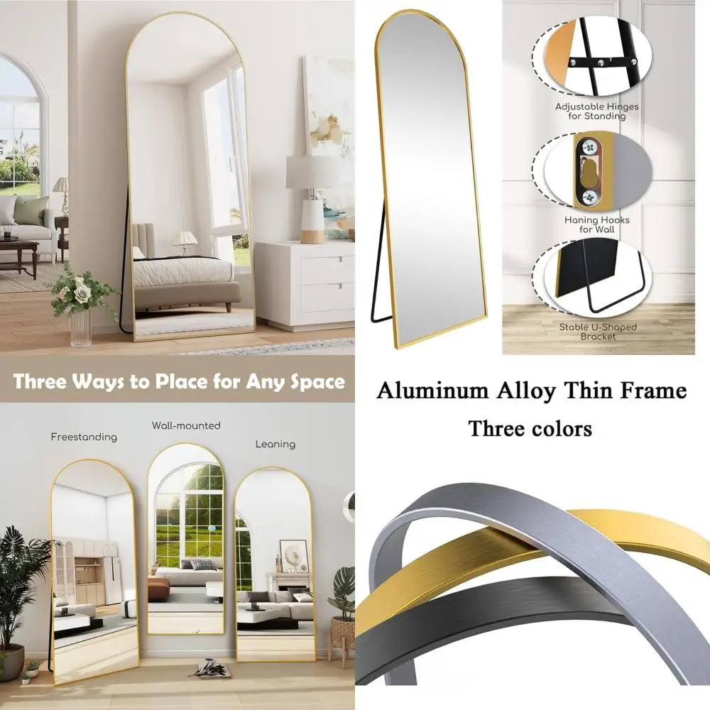 Miroir moderne sur pied pleine longueur, miroir mural autoportant encadré en aluminium 64" x 21" pour une réflexion du corps moderne