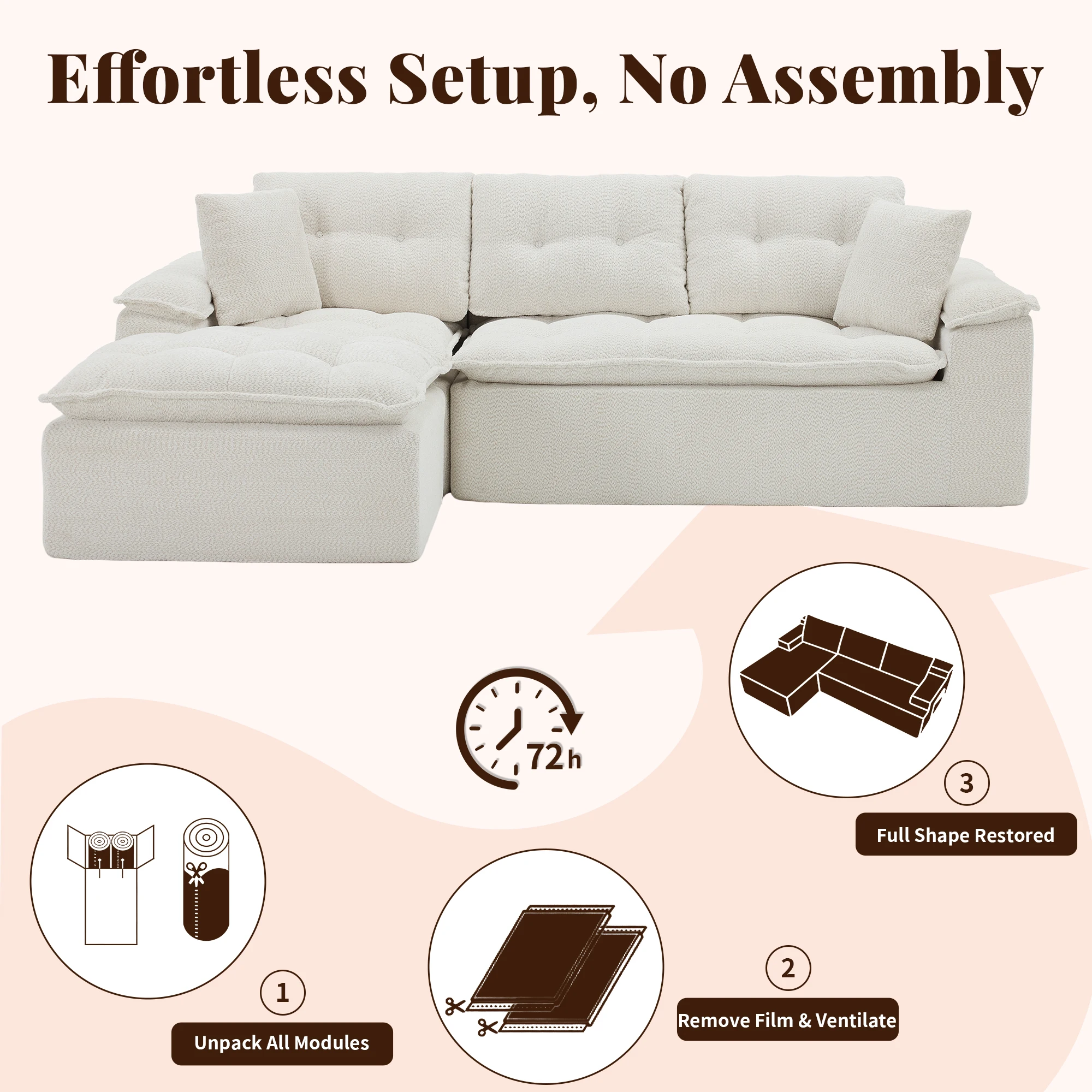 Korser 110" Modern L Shape Boneless Cloud Sectional Sofa, Chenille Deep Seat Modular Couch with Ottoman, No Assembly Needed for Living Room - view 8
