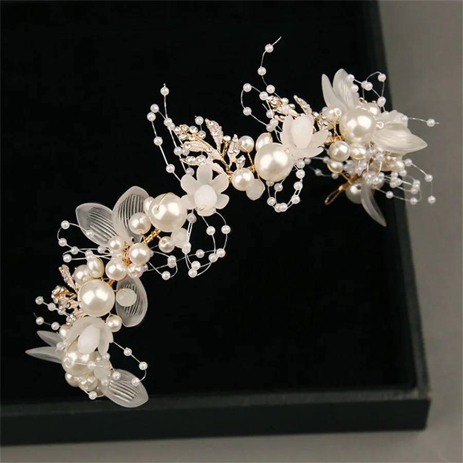 Korean Girls Bridal Headband Imitated Pearl crystal Hair Headdress Flower Wreath Bride Garland Head Hoop Wedding Headbands Hair