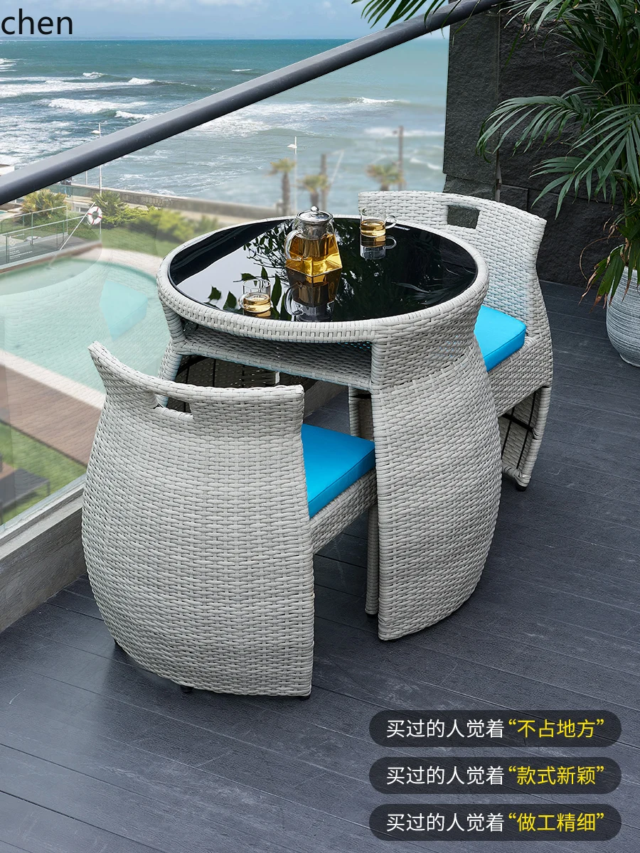 

LXC Balcony Small Table and Chair Casual Home Combination Rattan Chair Coffee Table Tea Table Chair Outdoor Garden Simple