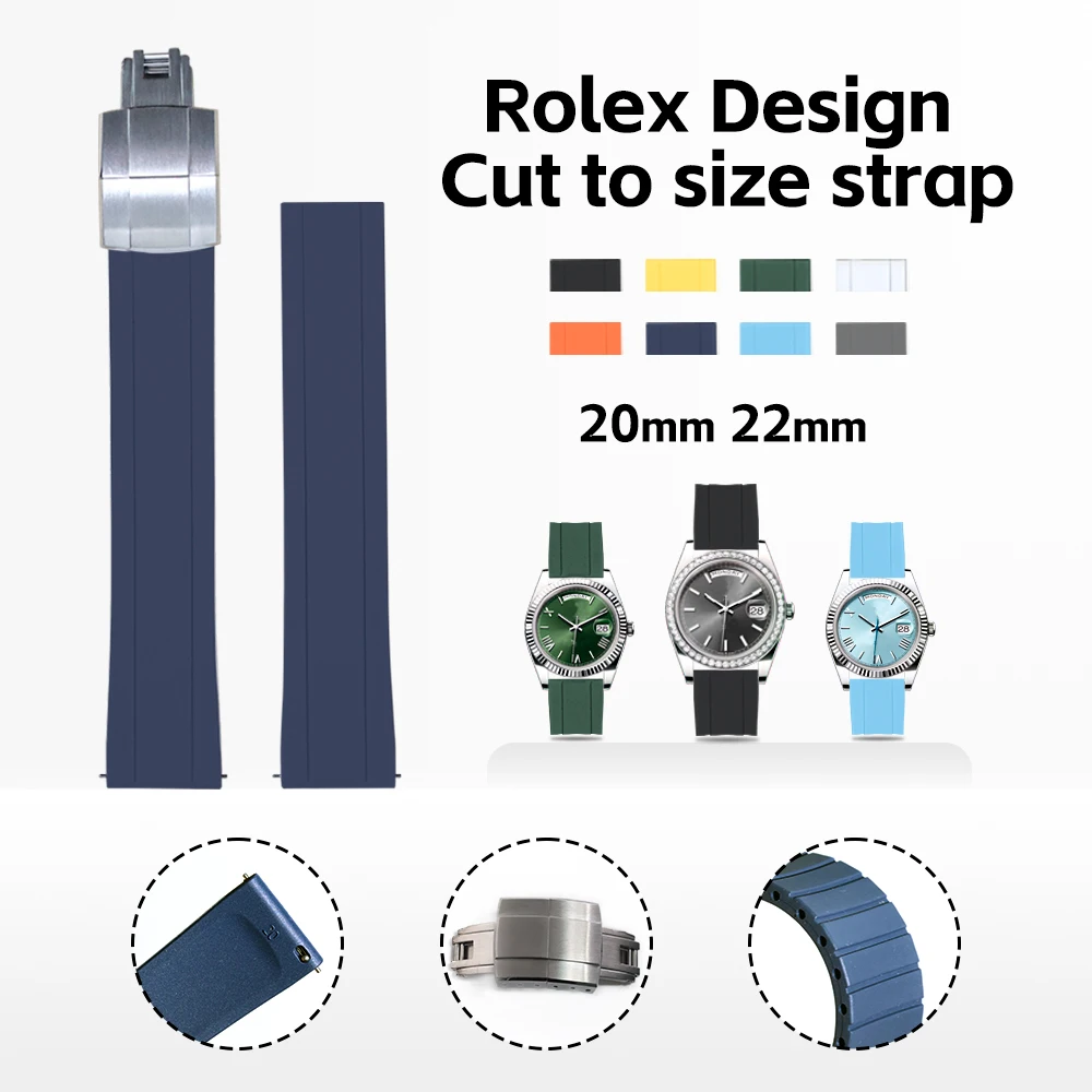 ロレックス デイトナ用 純正時計ストラップ FKMラバー製 クイックリリース式折りたたみバックル付き 20mm 22mm サイズ調整可能時計バンド