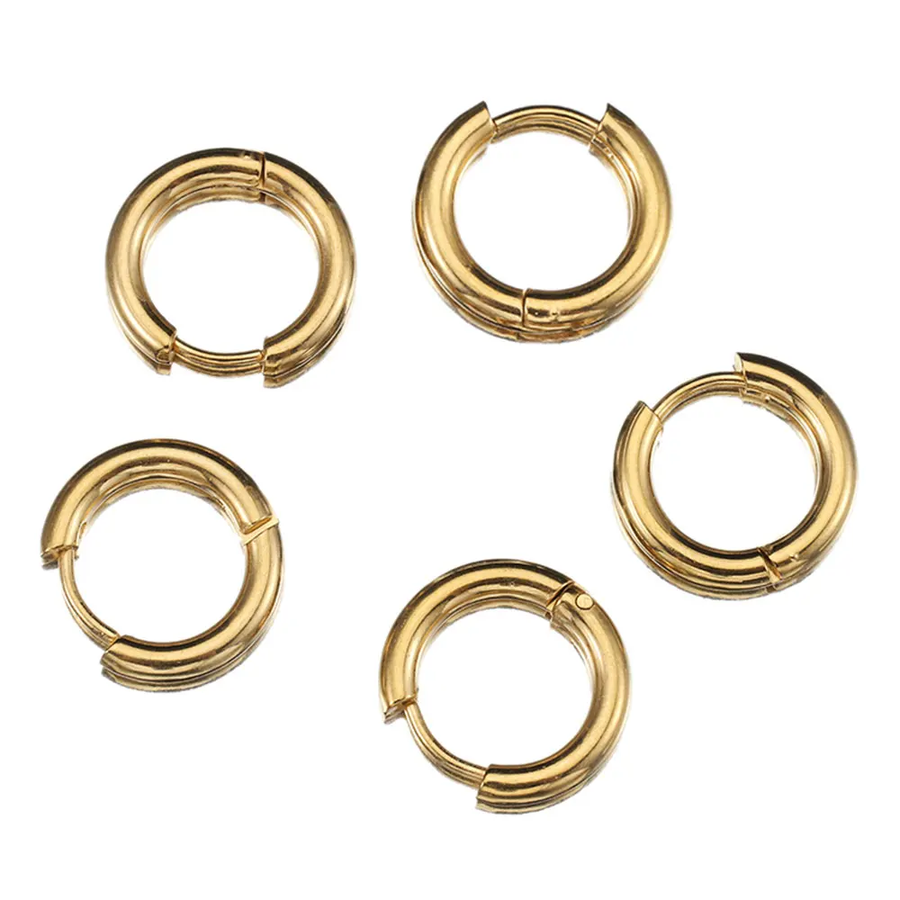 10pcs 8-14mm Stainless Steel Ear Hoop Gold Color Earring for Women Men DIY Jewelry Making Earring Punk Hiphop Piercing Accessory