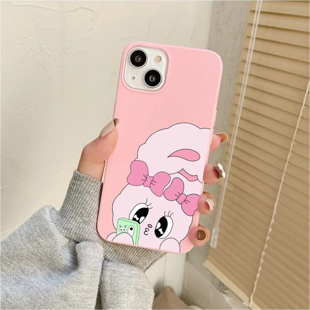 Etui na telefon Cute Pink Rabbit esther bunny do Iphone 11 13 14 Pro Max X Xr Xs Max Se2020 12 mini Pink Cover Case