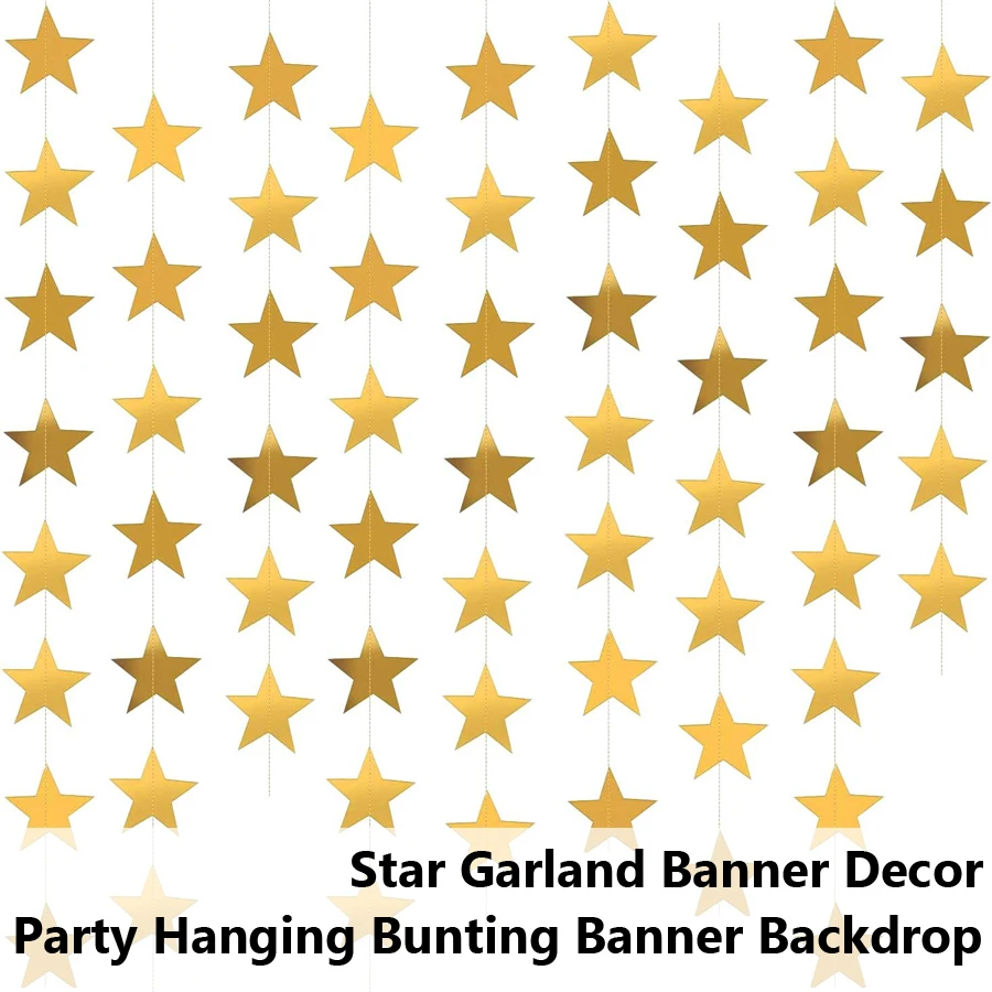 4m*7cm Glänzende Stern-Papiergirlande Banner Gold Silber Wimpelkette für Babyparty Kinderzimmer Hochzeit Hängedekoration – Detail 3