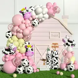 Farm Birthday Party Balloon Garland Pink Yellow Cow Print Balloons for Farm Theme Birthday Party Decorations Baby Shower Decor