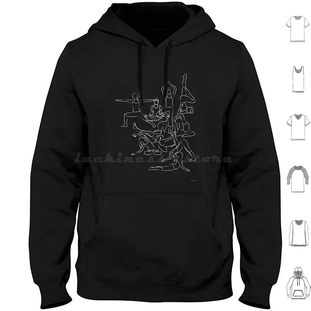 

Yoga Asanas Pattern-White Chalk Hoodies с длинным рукавом Черно-белый мел Крейда Рисунок Йога Asana Asanas Pose