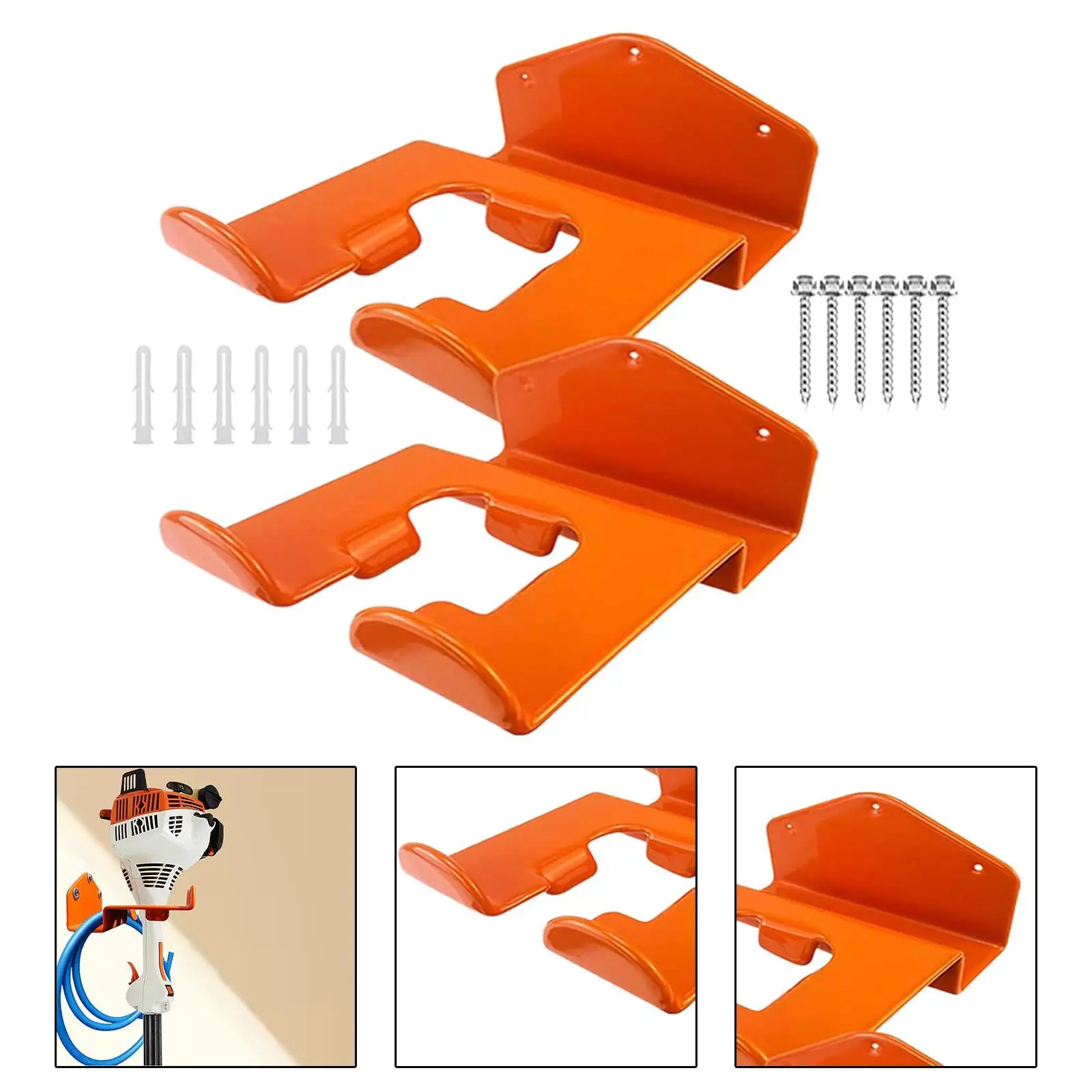 2Pcs Weedeater Hanger with Screws Metal Garage Wall Hooks Garage Storage for Power Tool Garden Tools Hoses Hedge Trimmer Cables