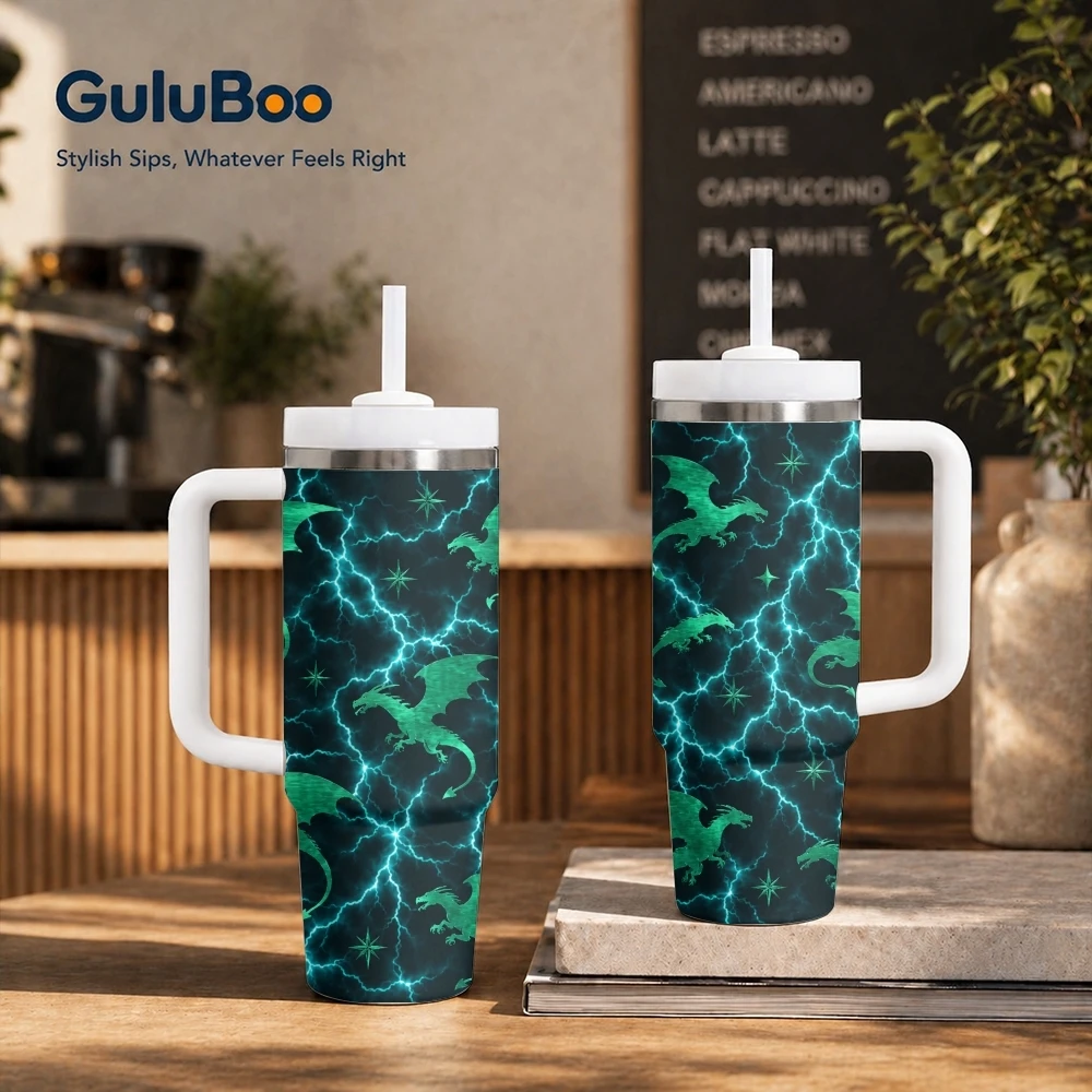 Cool Lightning Dragon Vacuum Flasks 40oz Stainless Steel Insulated Tumbler with Handle & Straw Leakproof Travel Mug