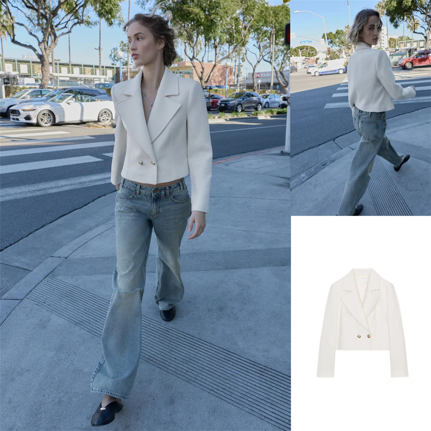 Spring Summer New Fashion Short Double-breasted Suit Jacket Women's Commute Style Casual Cotton Blend Long Sleeve Coat