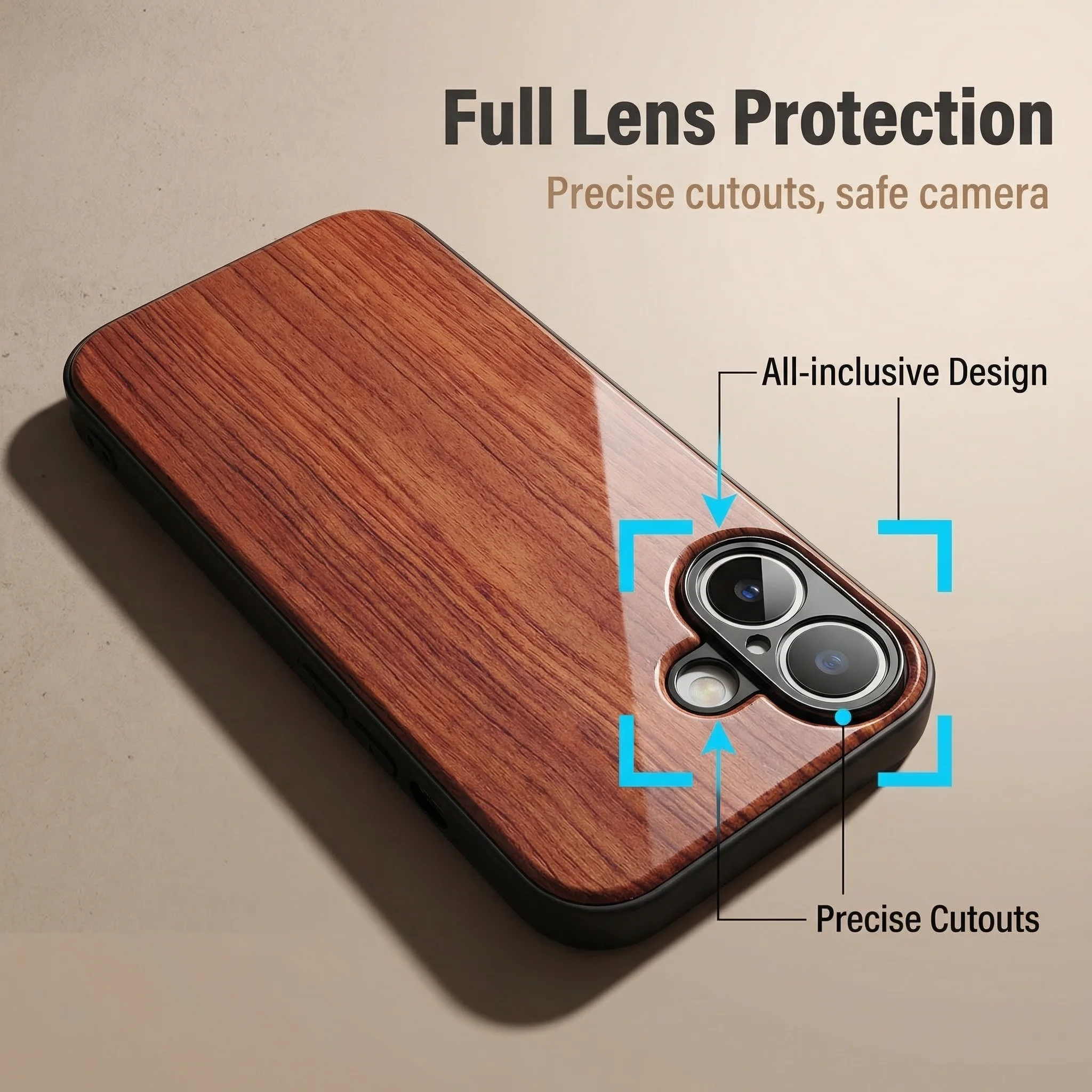 Drewniane etui na iPhone 17 Pro Max 17 Pro 17e Air Case, 100% drewno, bambus, orzech, odporne na wstrząsy, miękka obudowa z bumperem, pełna ochrona aparatu. — zdjęcie produktu 3