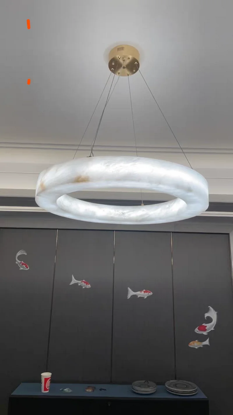 Lampe LED Suspendue Ronde en Marbre, Design Créatif Moderne, Luxueuse, GN568TB