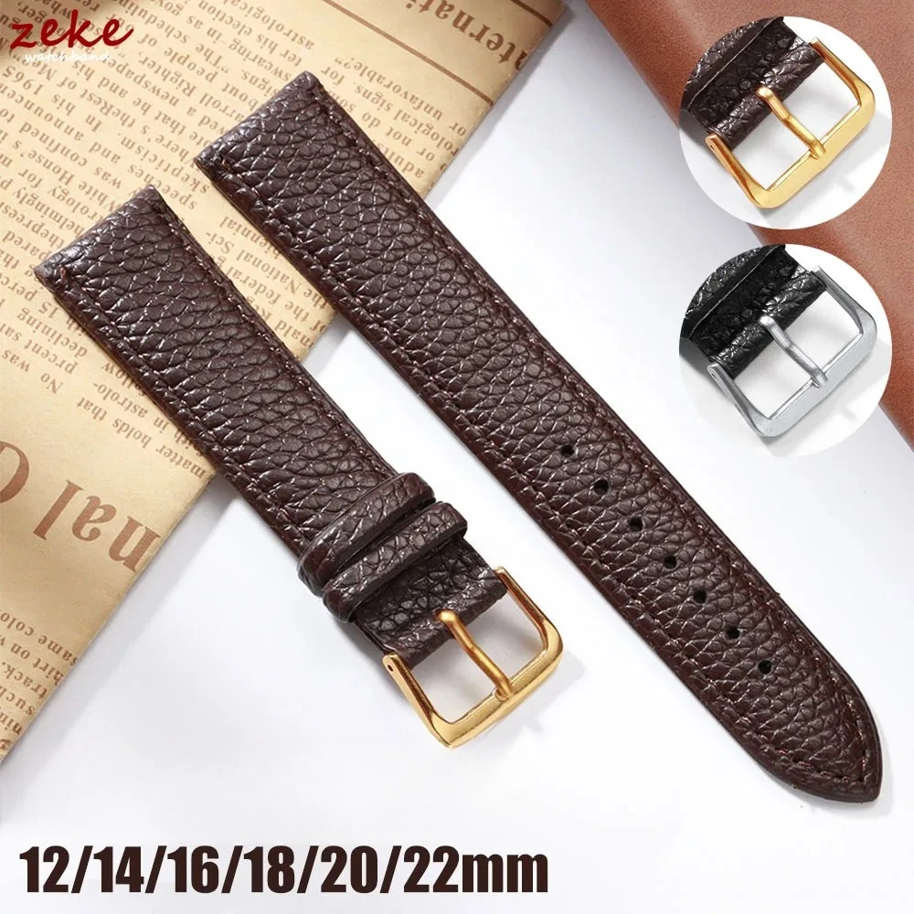 Universal Leather Watch Band 12mm 14mm 16mm 18mm 20mm 22mm Straps for Women Silm Wristband Metal Gold Silver Buckle Bracelets