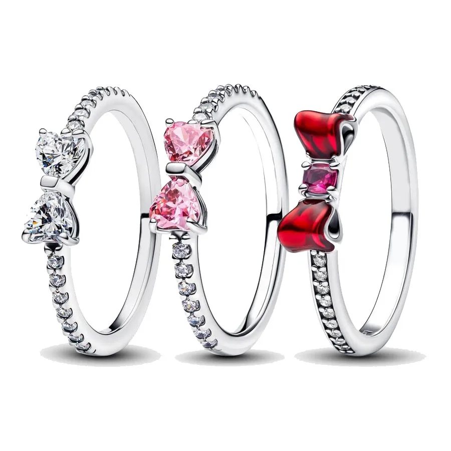 

2025 new creative fashion pop glamour ring three-color bow ring suitable for women's exquisite luxury high quality jewelry gifts