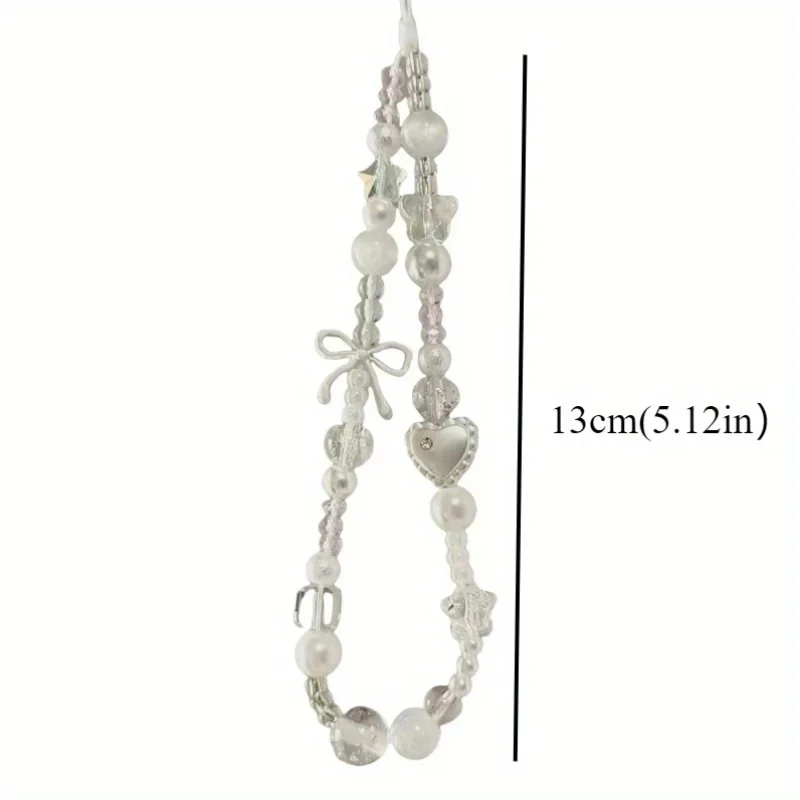 Korean Cute White Star Pearl Beads Phone Chain Trendy Pendant For iPhone Universal Accessories Lanyard Hanging Rope For Girl