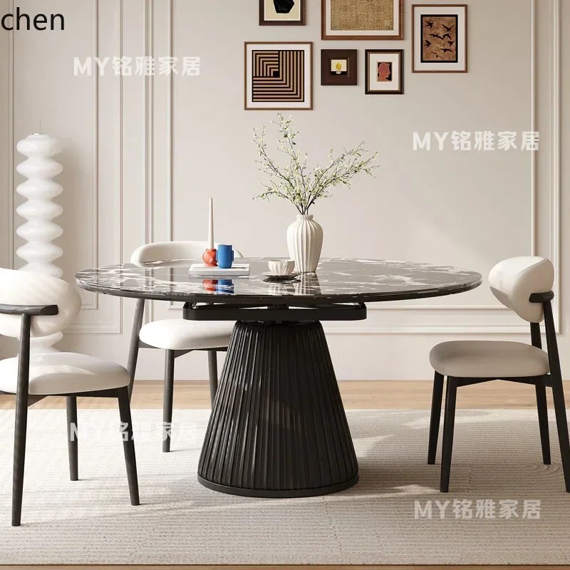 y8- dining table marble retractable small apartment stretch folding round table