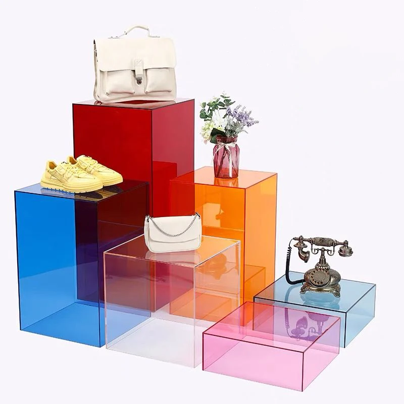 Acrylic Display Box No Lid Cube Stand Riser Square Containers, Decorative Storage Box for Collectibles,Party,Jewelry,Shoes,Bags