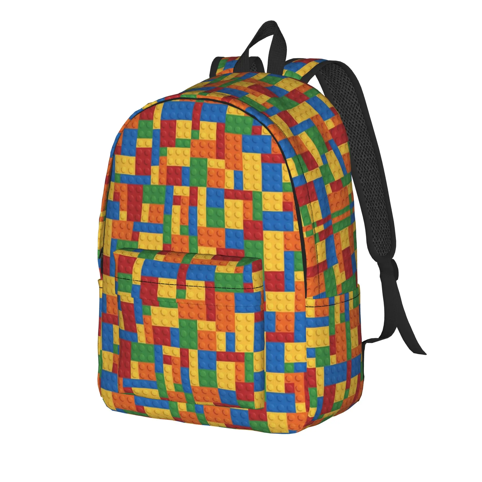 Building Blocks Classical Backpack with Pocket High School Business Mondrian Abstract Daypack Laptop Computer Canvas Bags