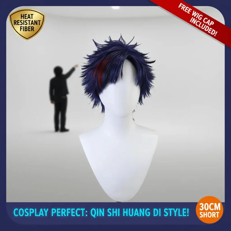 

☎UWAWA Cosplay Wig 30cm Short Straight Red Blue Black Heat Resistant Synthetic Hair + Wig Cap for Anime Role Playing☎