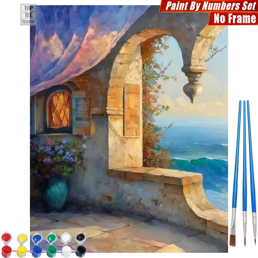 

Набор цифровых масляных красок Arch Purple Curtains - Картина с пейзажем умиротворенной прибрежной местности, абстрактное настенное искусство, подарок на День благодарения для бабушки