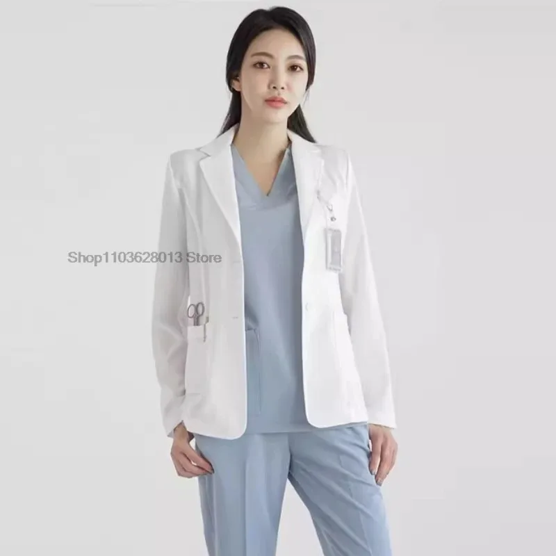 DY20Long sleeved Medical Coat Men's high-end Scrub Tops Hospital white coat women's beauty salon oral dentist work clothes25 - view 4