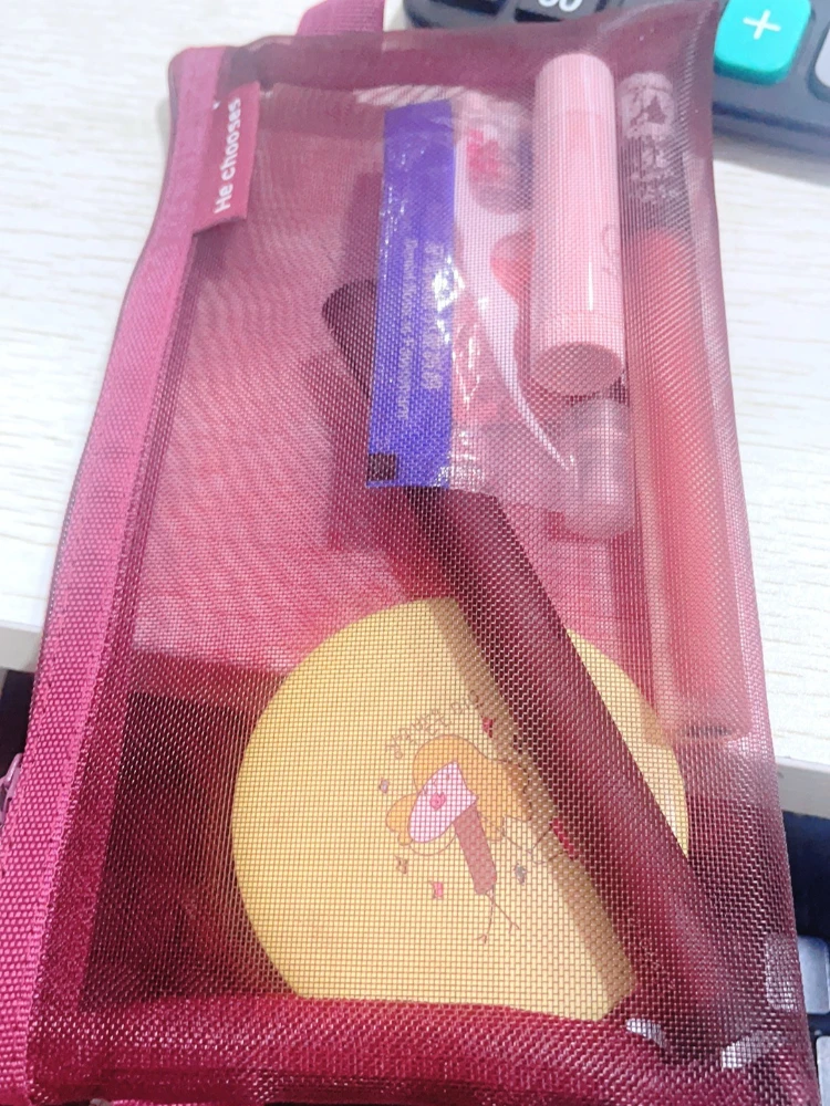 Mesh Cosmetic Storage Bag Simple Zipper Pencil Case Clear Stationery Bag Makeup Pouch Portable Travel Handbag Women Beauty Tools